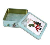 Alipis Christmas Tinplate Candy Box with Window, Square Christmas Cookie Tin Storage Box for Holiday Treats and Packaging, Medium Santa Tree Design