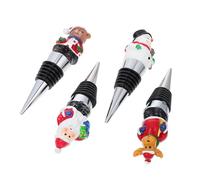 Alipis Christmas Wine Bottle Stoppers Set 4 Decorative Aluminum Alloy Sealing Plugs with Individual Color Boxes Wine Bottle Sealers for Party