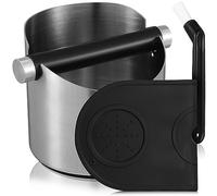 Alipis Coffee Knock Box, Stainless Steel Espresso Grounds Container with Silicone Tamper Mat and Cleaning Brush, Coffee Knock Bucket Dump Bin with Removable Knock Bar and Non-Slip Base