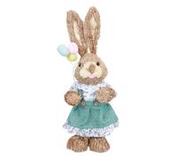 Alipis Colourful Straw Woven Bunny Figurine Handmade Rabbit Craft Easter Garden Ornament Random Style 35cm