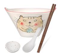 Alipis Creative Ceramic Noodle Bowls Set with Double-Hole Design, Includes Spoons, Chopsticks, and Holder, Safe to Use for Dining Table or Present for Family and Friends