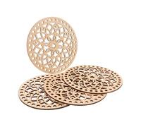 Alipis Crochet Sturdy and Not Easily Deformed 4pcs Basket Wooden Bases Round with Unique Hollow Carved Design, Natural Wood Texture for Home Crafts and Bag Making