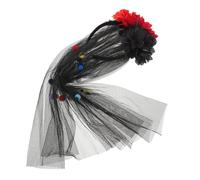 Alipis Dark Bride Headband Veils Day of The Dead Hair Accessories Cosplay Flower Headband Halloween Floral Hair Accessories Black Silk Flowers