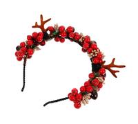 Alipis Deer Horn Headband Reindeer Antler Hairband with Realistic Red Berry Decoration Xmas Headpiece for Adults Festive Christmas Party Hair Accessory