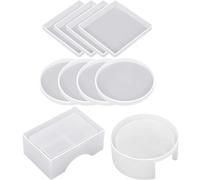 Alipis DIY Epoxy Resin Coaster Mold Set with Silicone Holder, 10pcs and Square Cup Mat Casting Molds for Handmade Coasters and Storage Box, Craft Supplies for Resin Art