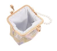 Alipis Elegant Brocade Coin Purse for Women with Handheld Design and Imitation Pearl Chain, Traditional Chinese Style Silk Fabric Wallet for Daily Outings and Parties