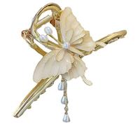 Alipis Elegant Butterfly Claw Clip with Pearl Tassel, Alloy Hair Styling Accessory, Compact Design, Scalp-Friendly Hold for Thick Hair, British Fashion