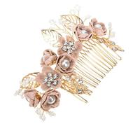 Alipis Elegant Pink Floral Hair Comb Lightweight Alloy Bride Hair Side Comb Easy to Fit on Head for Bridal and Birthday Accessories
