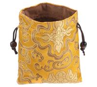Alipis Embroidered Tibetan Brocade Jewelry Travel Pouch Small Drawstring Bag Golden Yellow Compact Organizer for Necklaces Bracelets Coins and Daily Essentials