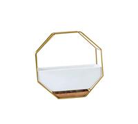 Alipis Flower Pot Set with Ceramic Planter Wall Hanging Octagonal Geometric and Bamboo Tray Nordic Minimalist Style Metal Rack Prevents Dripping with 2 for Desks and Window Sills