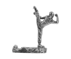 Alipis Funny Kung Fu Martial Artist Phone Stand Figurine, Silver Black Desktop Mobile Holder for Smartphones and Small Tablets, Universal Kickstand Display for Office and Home Use