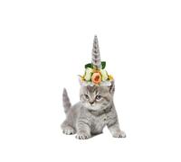 Alipis Funny Silver Unicorn Pet Hat for Dog Puppy and Cat, Cloth Material Party Cosplay Accessory Suitable for Halloween and Daily Wear, Adorable Pet Party Hat