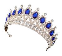 Alipis Gold Blue Rhinestone Crown Headband Party Tiara for Women Birthday Wedding Headpiece Bride Headdress Crown-Shaped Design