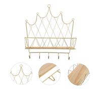Alipis Golden Crown Shaped Iron Wall Rack with Hooks Decorative Floating Shelf for Bedroom Storage Nordic Style Organizer for Small Items Plants and Stationery Space-Saving Wall Mounted