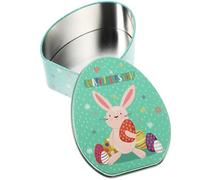 Alipis Green Pink Easter Bunny Tinplate Candy Box, Egg-shaped Tin Storage Box with Lid, Cartoon Candy Holder for Easter Party Treats and Festival Packaging