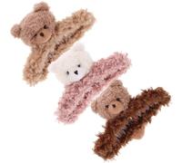 Alipis Hair Clips Strong Grip and Secure Hold Cute Cartoon Bear 3pcs Plush Wool Yarn Material for Women and Teen for Ceremonies and Washing Your Face