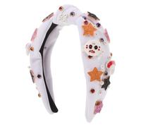 Alipis Halloween Pearl Headband with Crystal Rhinestones, Devil Pumpkin Design Hair Accessory in White Cloth and Plastic, for Costume Balls and Stage Performances, Secures Hair Strands