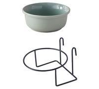 Alipis Hangable Ceramic Pet Bowl with Iron Rack 360ml Capacity Multi-functional round Small Cat and Dog Feeding Water Bowl for Cage Use
