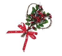 Alipis Heart-shaped Christmas Wreath with Red Berries and Five-point Star, Pre-lit Door Hanging Garland Decor for Xmas Home and Wall, Led Lighted Holiday Ornament for Indoor Outdoor Use