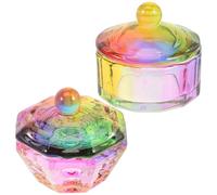 Alipis Iridescent Crystal Manicure Cups Set 2pcs 12-facet 8-facet Multi-function Glass Dappen Dish with Lid Nail Art Cleaning Tool for Professional Nail Liquid Holder and Dip Powder Tray