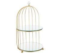Alipis Iron Birdcage Makeup Organizer with Double-layer Mirror Tray, Iron Cosmetic Storage Rack for Dresser Vanity, Multi-functional Bird Cage Display Stand for Skincare and Lipstick