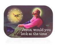 Alipis Islamic Jesus Prayer Wall Clock 28x18.5cm Silent Non-Ticking Clock Wooden ABS Copper Material Religious Decorative Wall Watch for Home Bedroom Living Room