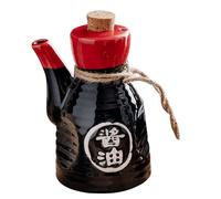 Alipis Japanese Ceramic Soy Sauce Dispenser and Vinegar Bottle Black 200Ml Oil Pot with Cork Stopper for Home Kitchen Seasoning