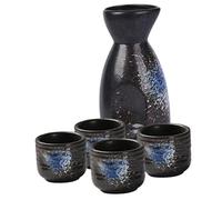 Alipis Japanese Style Ceramic Sake Set Blue Ice Sake Pot 300ml with 4 Decorative Rice Wine Cups Suitable for Serving and