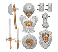 Alipis Kids Knight Armor Play Set - Helmet, Chest Plate, Sword, Axe, Shield & Arm Guards - Pretend Role-Play Medieval Knight Costume for Boys & Girls