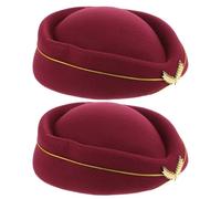 Alipis Ladies Airline Uniform Hat 2Pcs Felt Stewardess Cap for Themed Events Flight Cosplay, Burgundy Woolen Accessory for Women’S Cabin Crew Costume