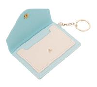 Alipis Leather Small Coin Purse with Keychain, Blue Color Block PU Wallet for Women, Portable Change Pouch Suitable for Everyday Use