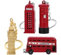 Alipis London Souvenir Keychain Set 4Pcs Featuring Big Ben Bus Phone Booth Postbox Travel Key Rings for Bags and Suitcases