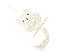 Alipis Macrame Owl Hanging Pendant Woven Design White Cotton Rope and Wood Wall Tassel Pendant Bohemia Style 30cm Ring Diameter 90cm Height Lightweight Home Decor for Bedroom and Living