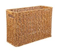 Alipis Magazine Storage Organizer Hand Woven Magazine Basket Magazine Holder Handled Storage Basket for Books, Newspaper, File and Mail, 14.93X10.22X5.89In Magazine Rack Light Brown