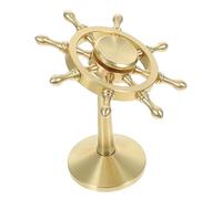 Alipis Marine Rudder Ornament Small Brass Rotating Ship Steering Wheel Decorative Metal Sculpture Mediterranean Home Office Desktop Garden Decor