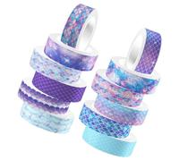Alipis Mermaid Scale Washi Tape Set 12 Rolls Scrapbook Paper Tapes with Iridescent Gradient for Photo Albums and Crafting