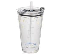 Alipis Milk Glass Straw Cup 400Ml with Lid for Drinking Water and Juice at Breakfast