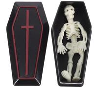 Alipis Mini Coffin Skeleton Set - Spooky Halloween Decoration for Parties, DIY Cake Toppers, Dollhouse Displays, and Home Pranks - Realistic Coffin with Skeleton Adornment