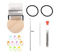 Alipis Mini Weaving Loom Kit 10-Pin Wooden Handheld Clothes DIY Loom with 3 Black Rubber Bands, 9 Needles and 10 Marker Buttons for Mending Jeans and Hand Knitting Projects