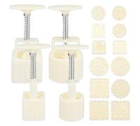 Alipis Mooncake Mold Set Hand Press Traditional Chinese Moon Cake Mold with 4 Buckets and 12 Floral Stamps for Mid Autumn Festival Homemade Baking Tool