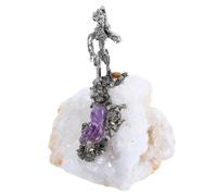 Alipis Natural Crystal Cluster Figurine Hand Polished Agate Gemstone Sculpture with Irregular Shape and Alloy Base for Home Decor and Office Desktop Display