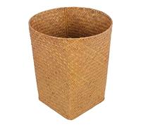 Alipis Natural Storage Baskets Round Straw Waste Paper Basket Woven Waste Bin Wicker Small Paper Trash Can Rubbish Basket for Home Bedroom Bathroom Kitchen Offices Seagrass Planter Basket