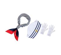 Alipis Nautical Sailor Costume Set with Blue White Striped Captain Hat Scarf Gloves for Adult Parties Breathable Comfortable Material Design for Summer Role Play and Halloween