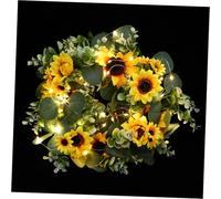 Alipis Nordic Artificial Sunflower Wreath Light Luminous Yellow Floral Hanging Decor for Bedroom and Indoor Doors Lightweight Summer Pendant for Party and Festive Wall Decoration