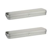Alipis Pencil Case Set with Practical Lid Design and Simple Generous Look 2pcs Multi-Function in Silver Tinplate and Graduation Time, Sturdy Pen Organizer for Back to School Decor