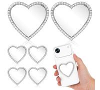 Alipis Phone Mirror Charm 6Pcs Heart Shape with Rhinestone Embellishment Portable Pocket Makeup Mirror for-The-Go Touch Ups and DIY Phone Case Decoration