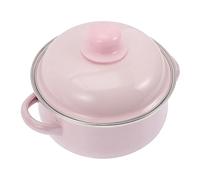 Alipis Pink Pots Enamel Stockpot with Lid, Two Handled 1.1l Thickened Enamel Cooking Pot for Stewing Soup and Making Porridge, Insulated Heat Storage Vintage Cookware