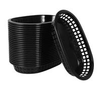 Alipis Plastic Food Baskets: 12 PCS Black Oval Fast Food Basket - 23.5x15.0 CM Reusable Serving Tray - Hot Dog Trays for Home Restaurant BBQ Party Picnic Burgers Sandwiches Fries