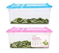 Alipis Plastic Reptile Terrarium Tank 2 PCS, Blue Pink Insect Enclosure Snail Box Habitat for Silkworm Breeding Jumping Spider Leopard Gecko Praying Mantis Cricket Small Bug Vivarium Transport