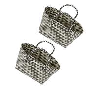 Alipis Plastic Woven Hand Bag Large Capacity Shopping Basket with Handles for Fruit Vegetables Snacks Storage Household Decor 2Pcs
